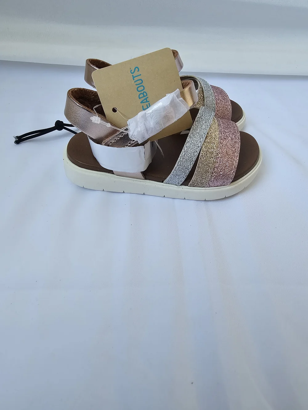 NWT Thereabouts Lil Lila Glitter Sandals - Toddler Size 6M - Rose Gold Multi